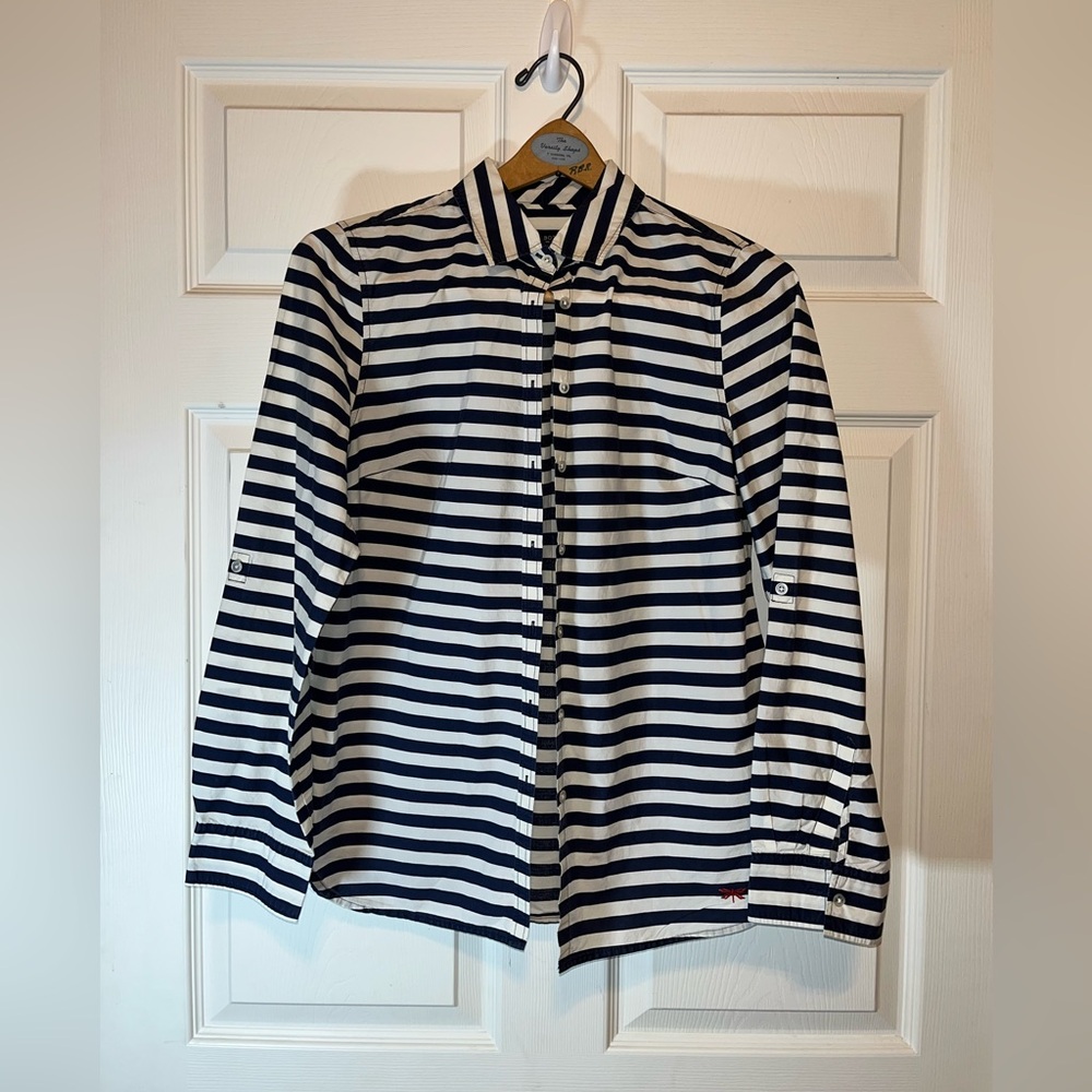 Talbots Navy and White Striped Button-Down Shirt
